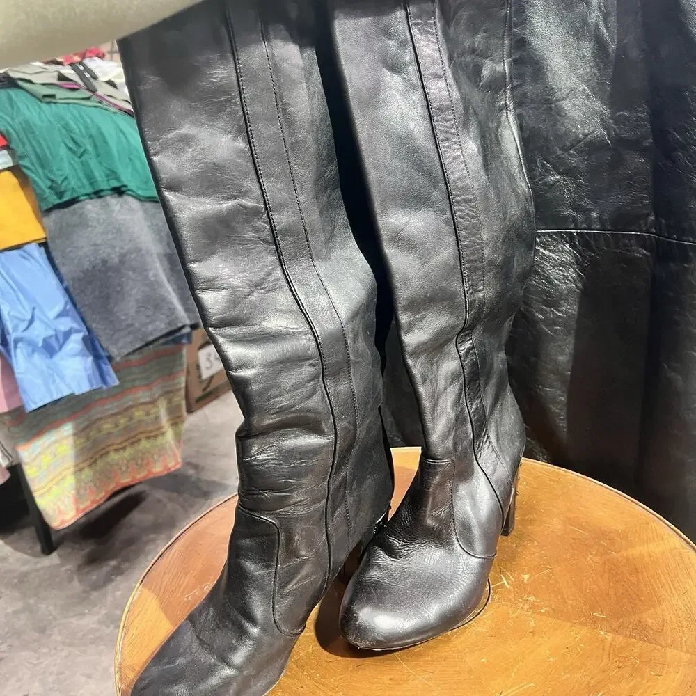 Rebecca Minkoff black leather knee-high boots Size 8.5 TG2089 - Picture 3 of 8
